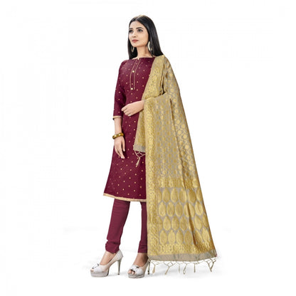 Generic Banarasi Silk Unstitched Salwar-Suit Material Premium Quality With Dupatta (Color: Maroon)