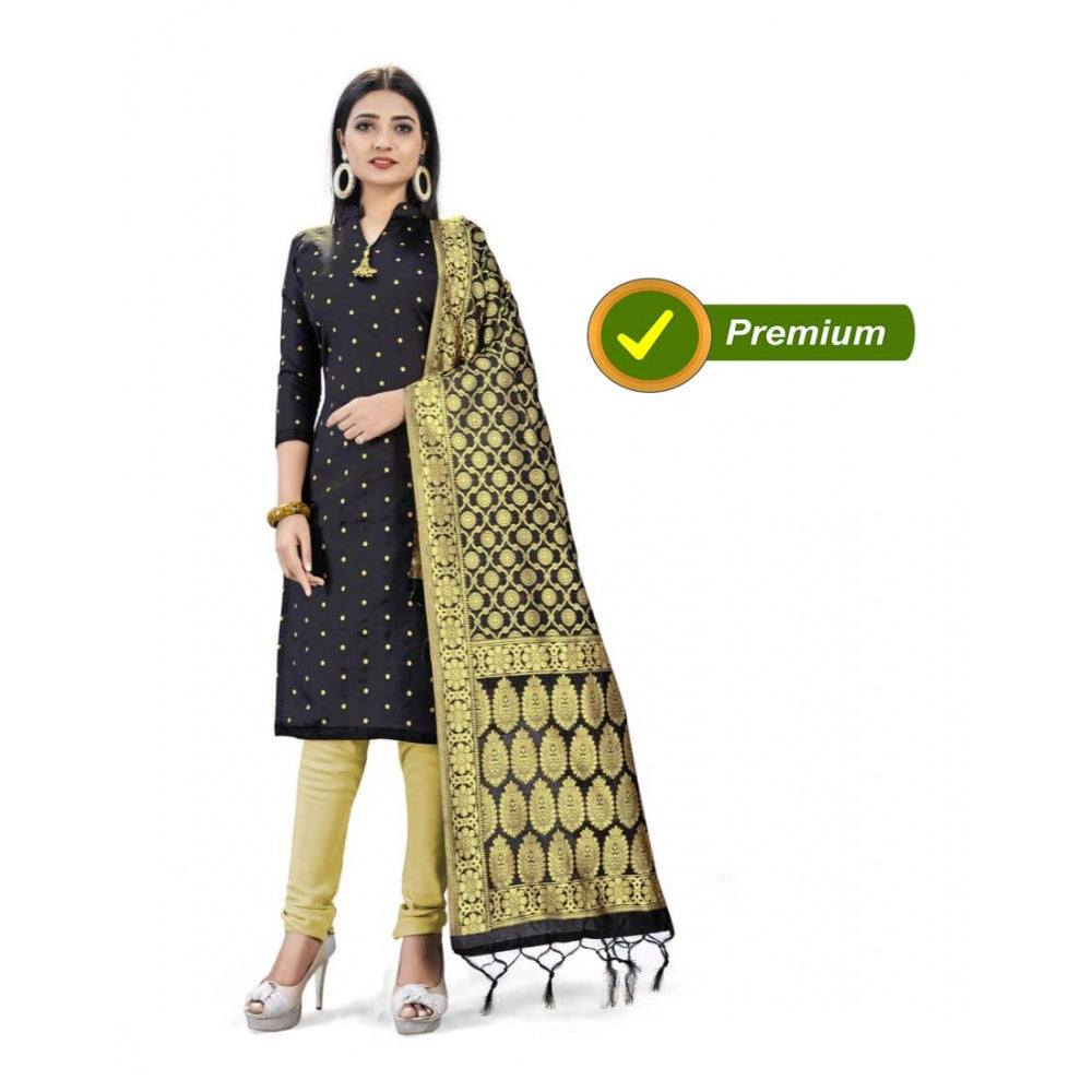 Generic Banarasi Silk Unstitched Salwar-Suit Material Premium Quality With Dupatta (Color: Black)