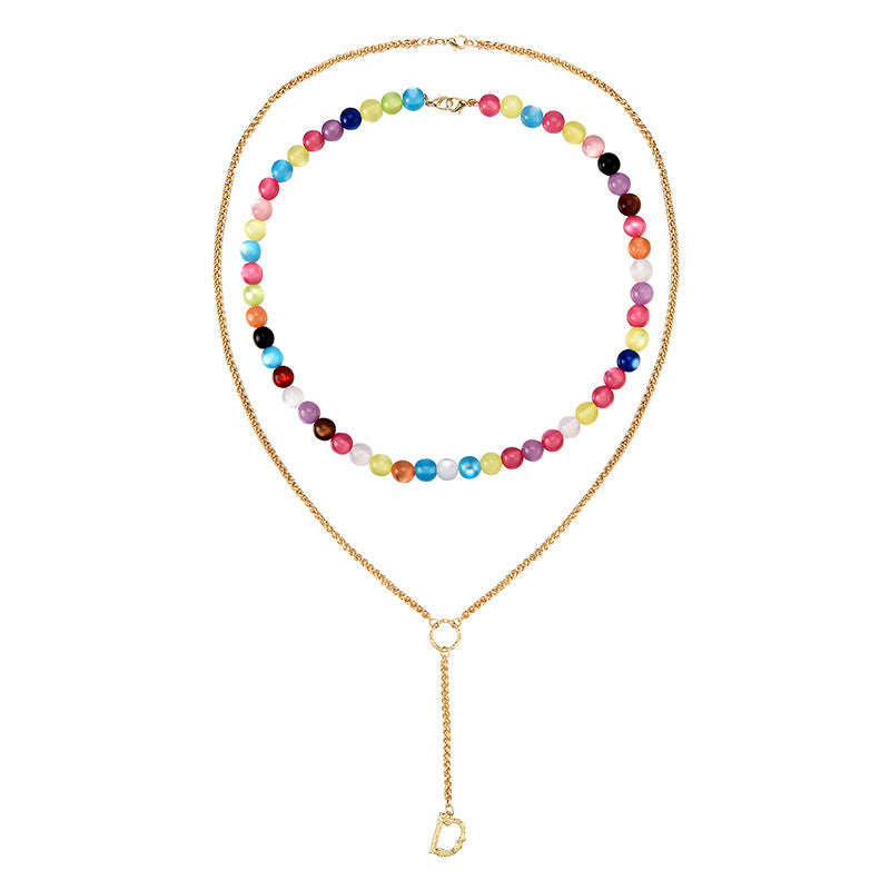 Sime Style Rainbow Round Bead Chain Necklace