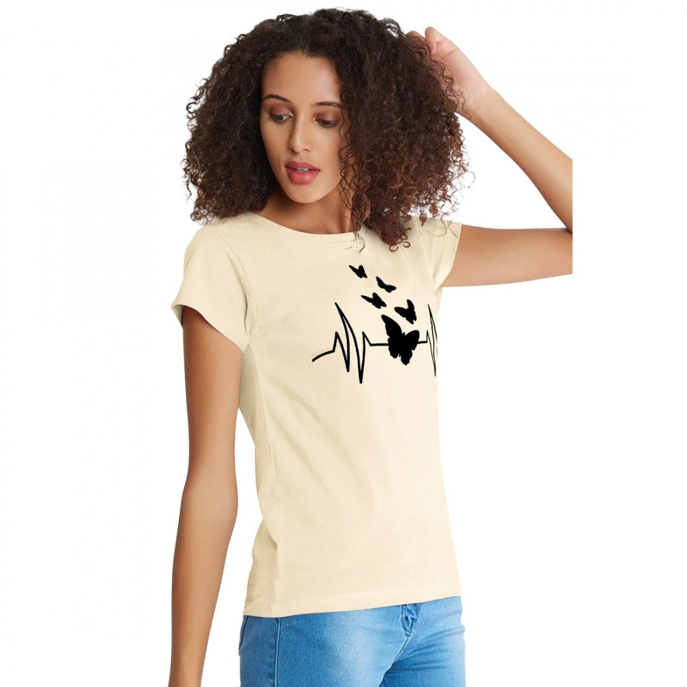 Generic Women's Cotton Western Wear T Shirt (Cream)