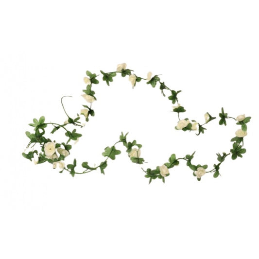 Generic Artificial White Rose Vine Flowers Plants Artificial Flower Creeper Hanging Rose For Home Decoration (Color: White, Material: Silk Polyester)