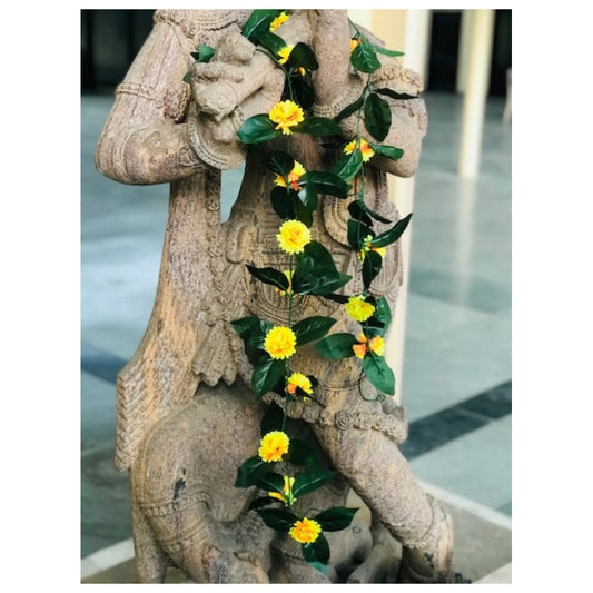 Generic Artificial Sunflower Vine Creeper With Big Green Leaves And 11 Sunflowers For Home Decoration (Color: Yellow, Material: Silk Polyester)