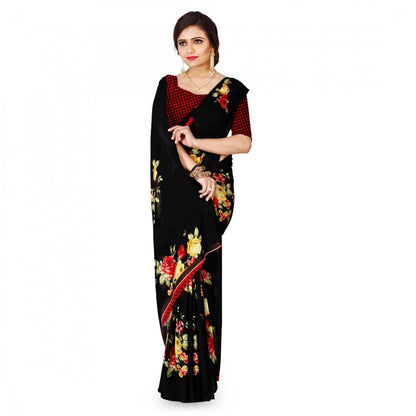 Generic Women's Faux Georgette Saree With Blouse (Black, 5-6Mtrs)