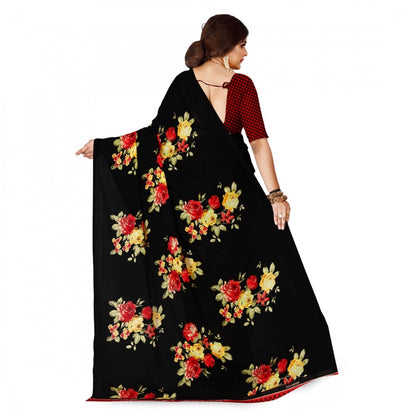 Generic Women's Faux Georgette Saree With Blouse (Black, 5-6Mtrs)