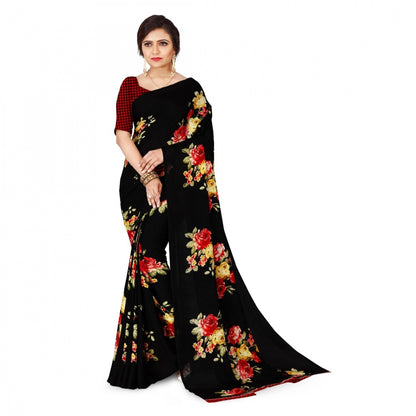 Generic Women's Faux Georgette Saree With Blouse (Black, 5-6Mtrs)