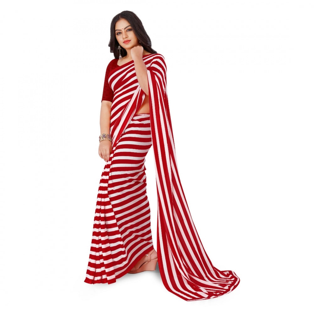 Generic Women's Faux Georgette Saree With Blouse (Red, 5-6Mtrs)