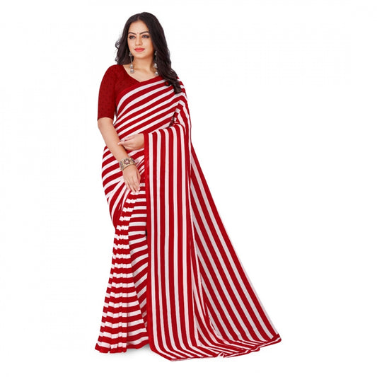 Generic Women's Faux Georgette Saree With Blouse (Red, 5-6Mtrs)