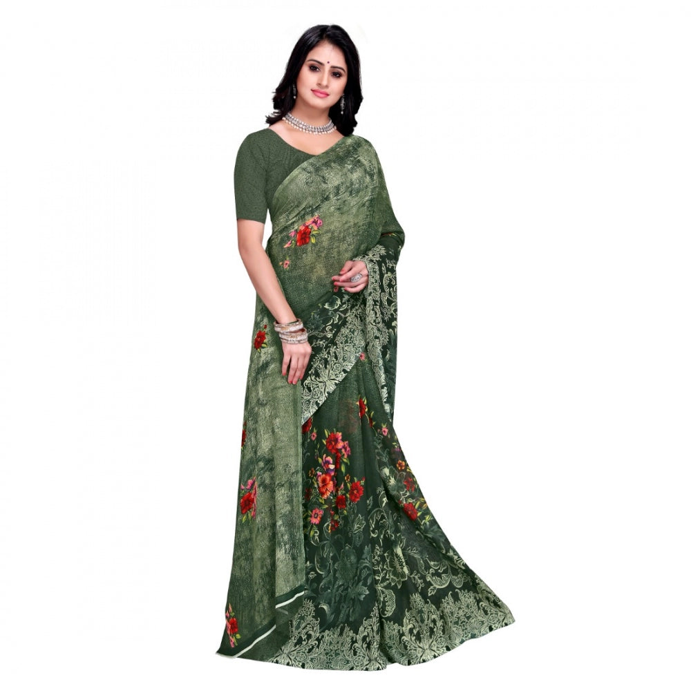 Generic Women's Faux Georgette Saree With Blouse (Green, 5-6Mtrs)