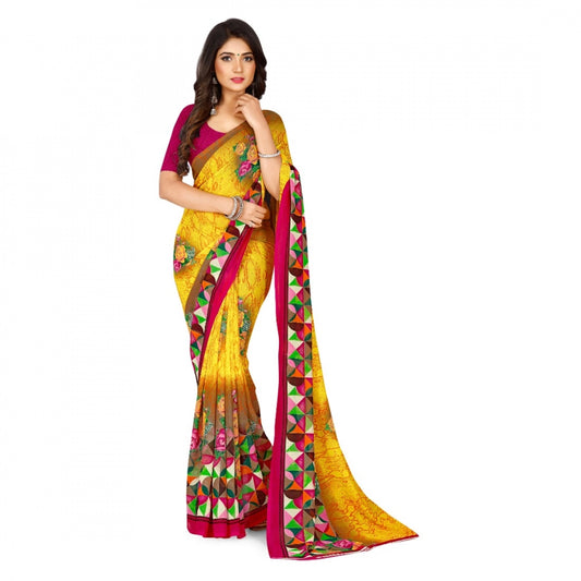 Generic Women's Faux Georgette Saree With Blouse (Yellow, 5-6Mtrs)