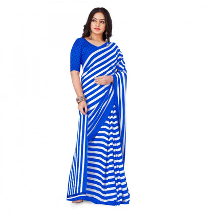 Generic Women's Faux Georgette Saree With Blouse (Blue, 5-6Mtrs)