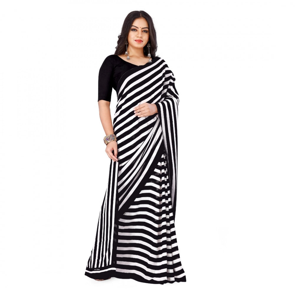 Generic Women's Faux Georgette Saree With Blouse (Black, 5-6Mtrs)