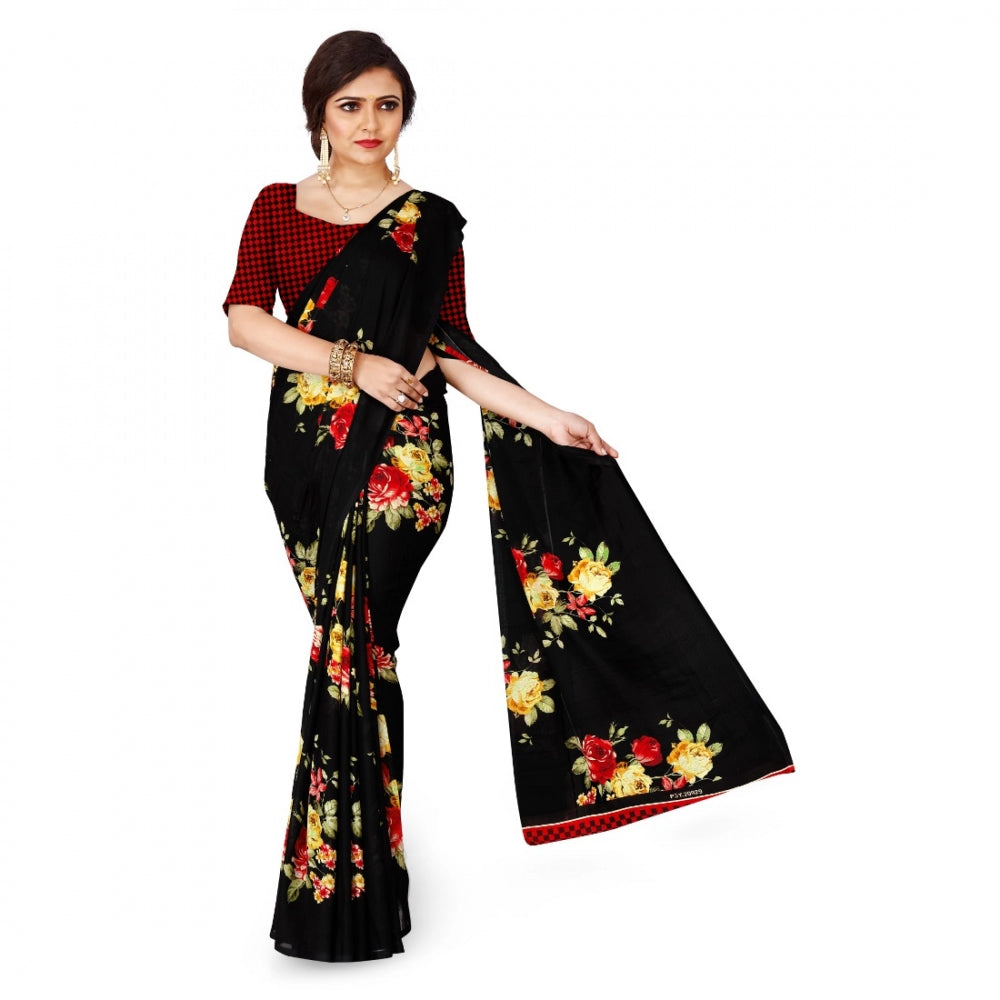 Generic Women's Faux Georgette Saree With Blouse (Black, 5-6Mtrs)