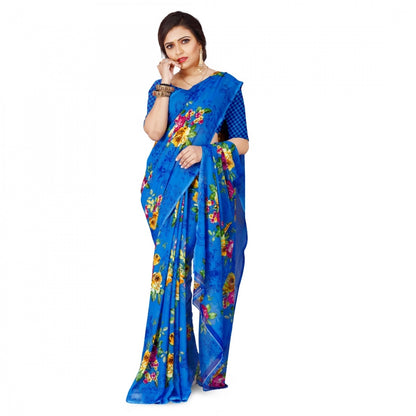 Generic Women's Faux Georgette Saree With Blouse (Blue, 5-6Mtrs)