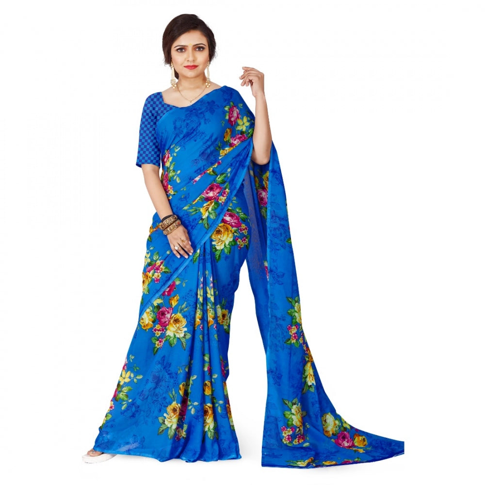 Generic Women's Faux Georgette Saree With Blouse (Blue, 5-6Mtrs)