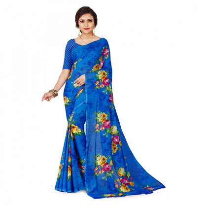 Generic Women's Faux Georgette Saree With Blouse (Blue, 5-6Mtrs)