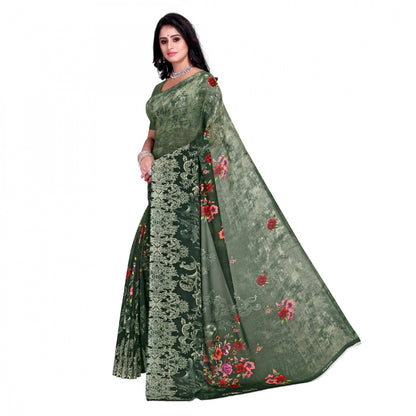 Generic Women's Faux Georgette Saree With Blouse (Green, 5-6Mtrs)