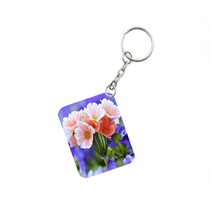 Generic Pack Of 3_ Peach Flower One Side Printed Rectangle Designer Keychain (Peach)