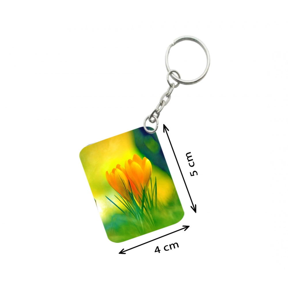 Generic Pack Of 3_ Yellow Flower One Side Printed Rectangle Designer Keychain (Yellow)