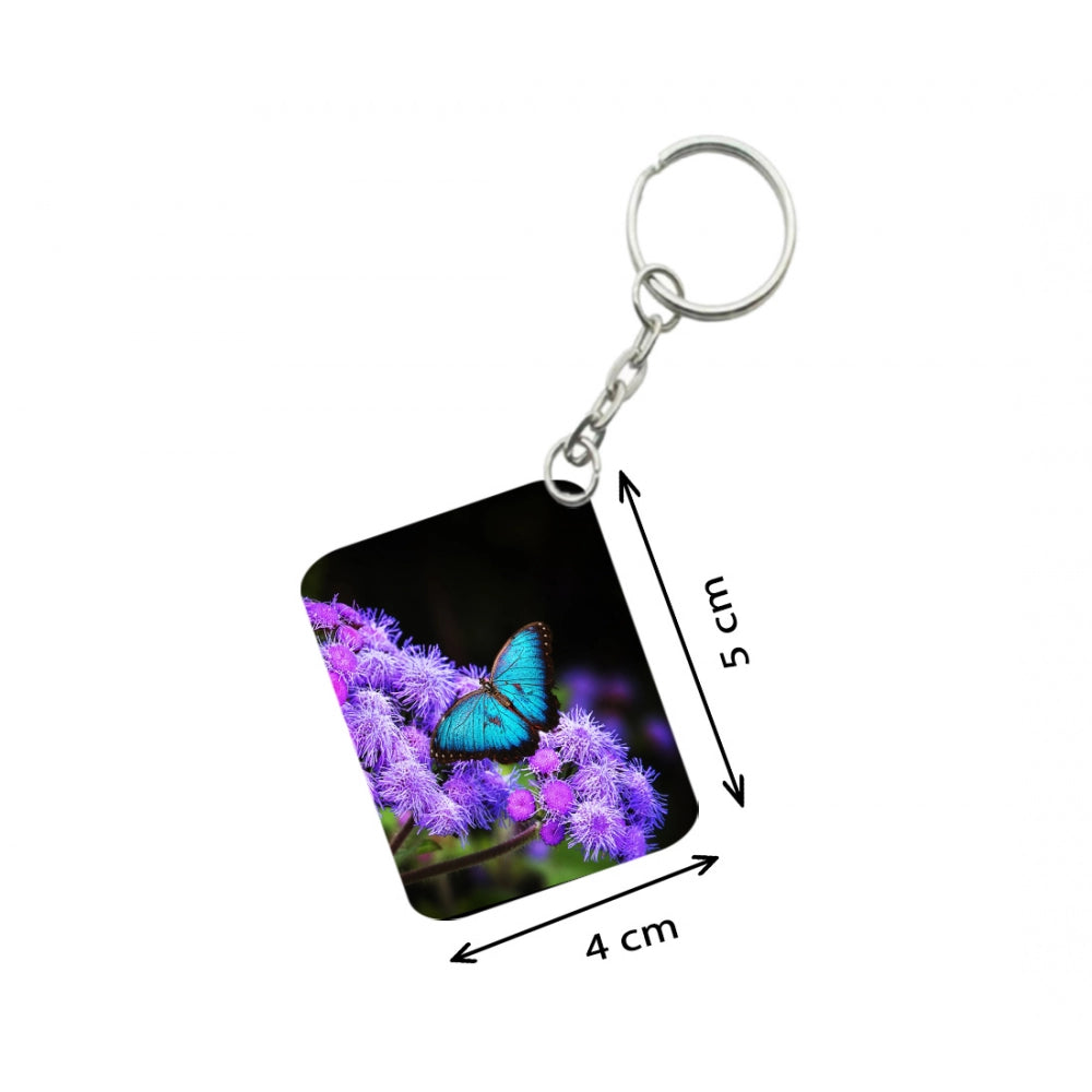 Generic Pack Of 3_ Light Blue Butterfly One Side Printed Rectangle Designer Keychain (Light Blue)