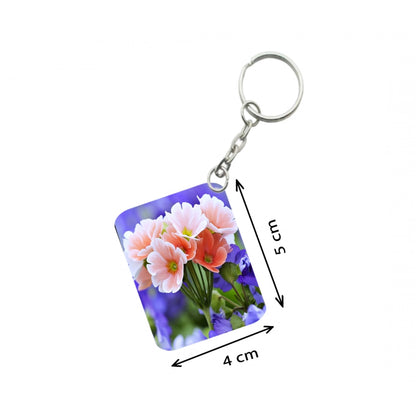 Generic Pack Of 3_ Peach Flower One Side Printed Rectangle Designer Keychain (Peach)