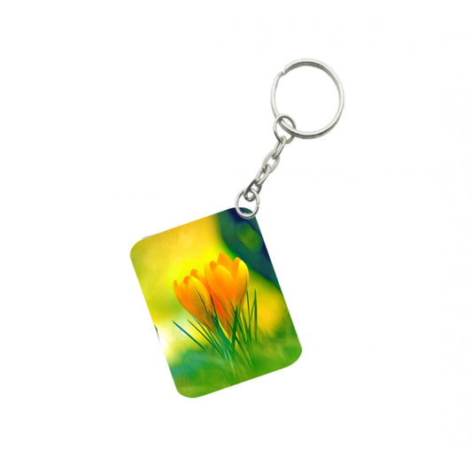 Generic Pack Of 3_ Yellow Flower One Side Printed Rectangle Designer Keychain (Yellow)