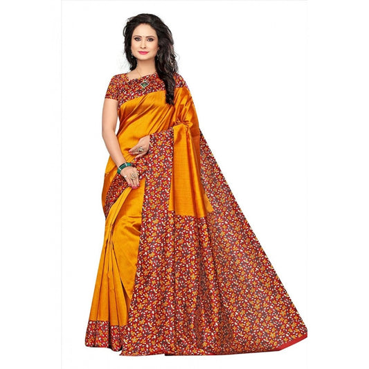 Generic Women's Art Silk Saree With Blouse (Yellow, 5-6mtrs)