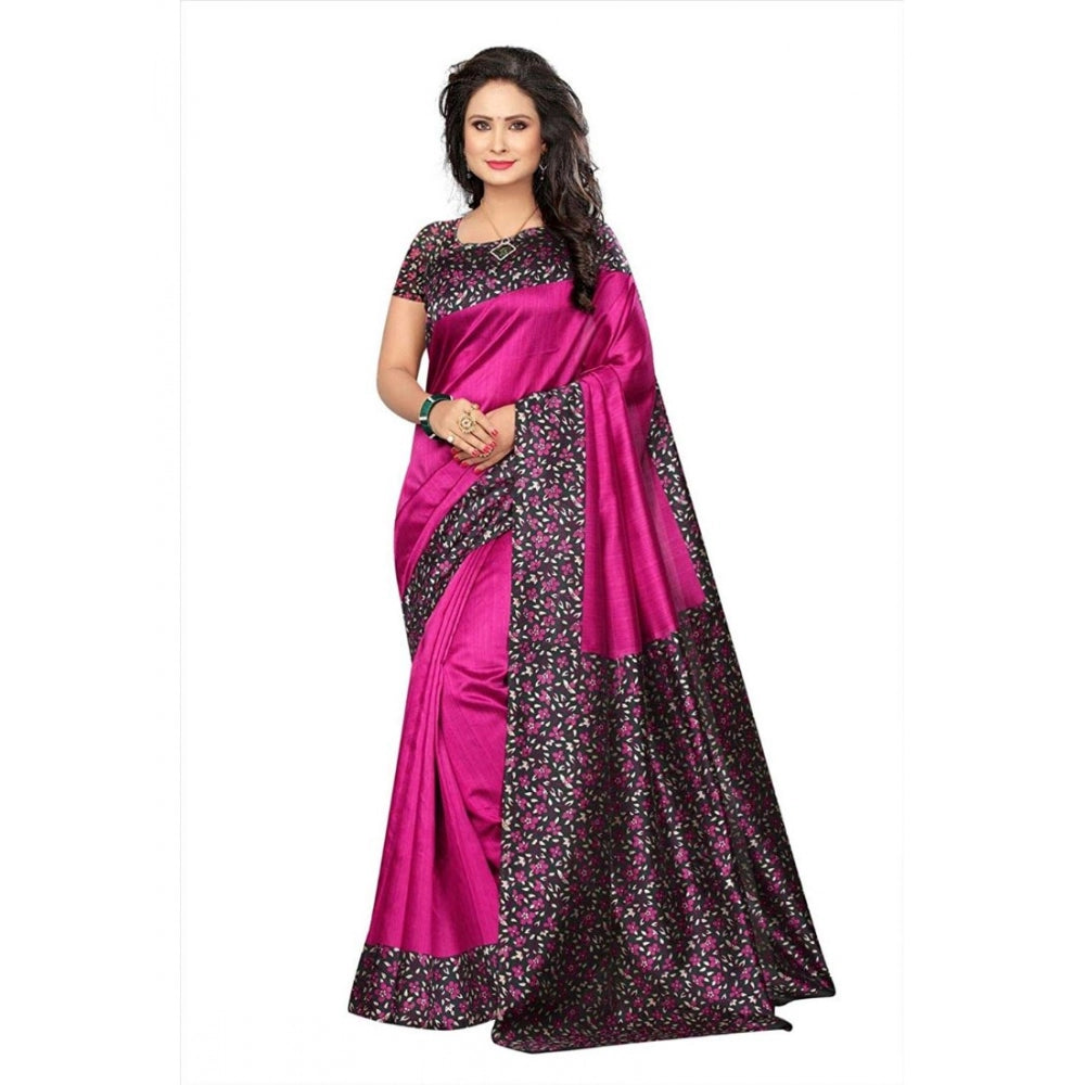 Generic Women's Art Silk Saree With Blouse (Pink, 5-6mtrs)