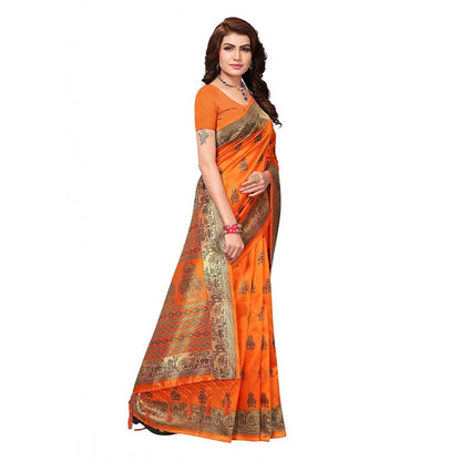 Generic Women's Art Silk Saree With Blouse (Orange, 5-6mtrs)