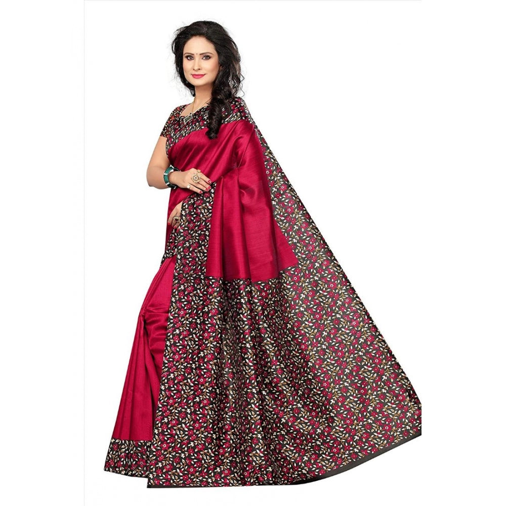 Generic Women's Art Silk Saree With Blouse (Red, 5-6mtrs)