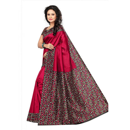 Generic Women's Art Silk Saree With Blouse (Red, 5-6mtrs)