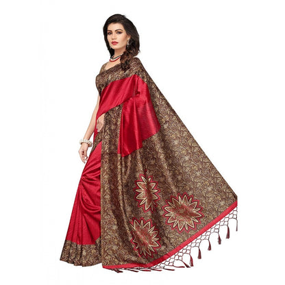 Generic Women's Art Silk Saree With Blouse (Red, 5-6mtrs)