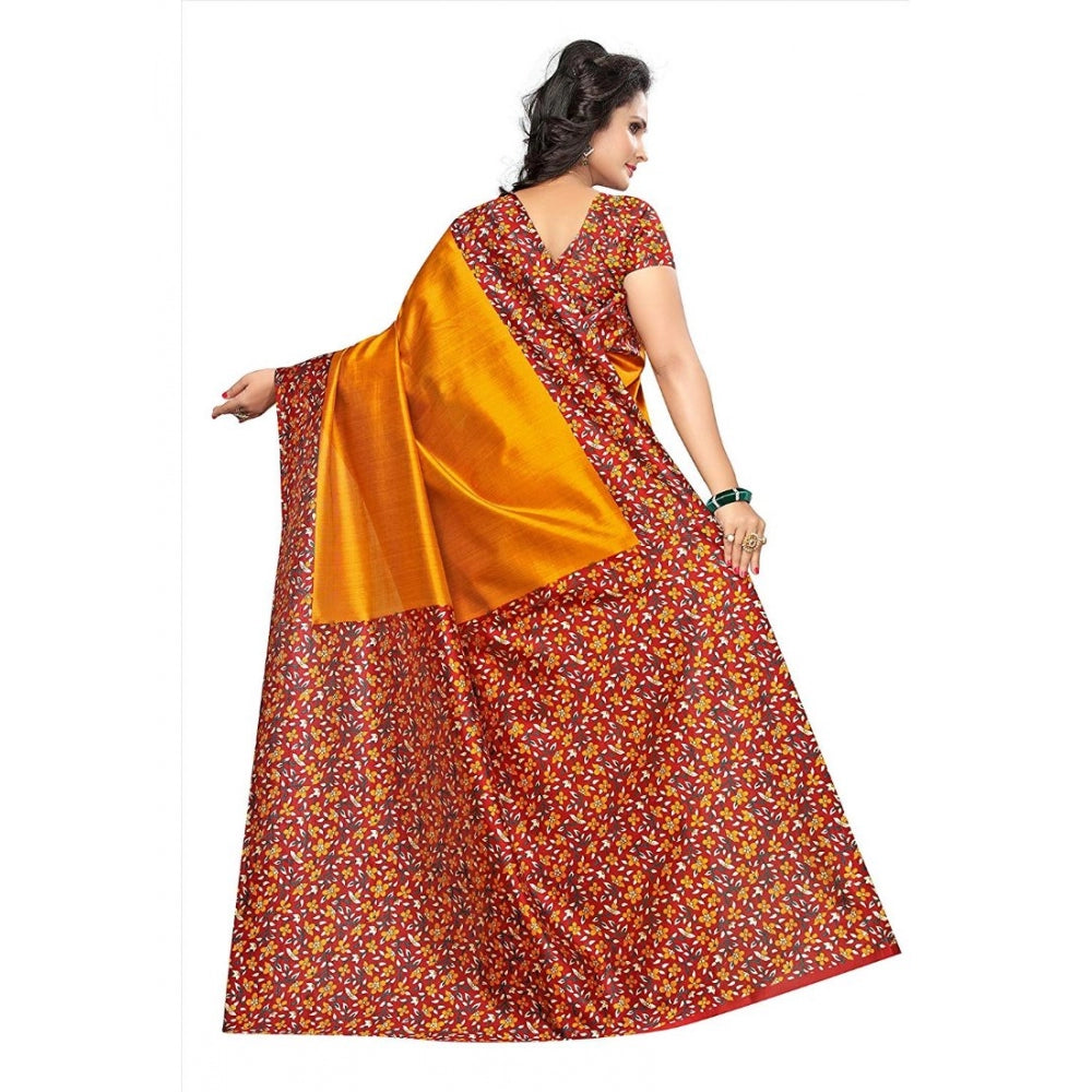 Generic Women's Art Silk Saree With Blouse (Yellow, 5-6mtrs)