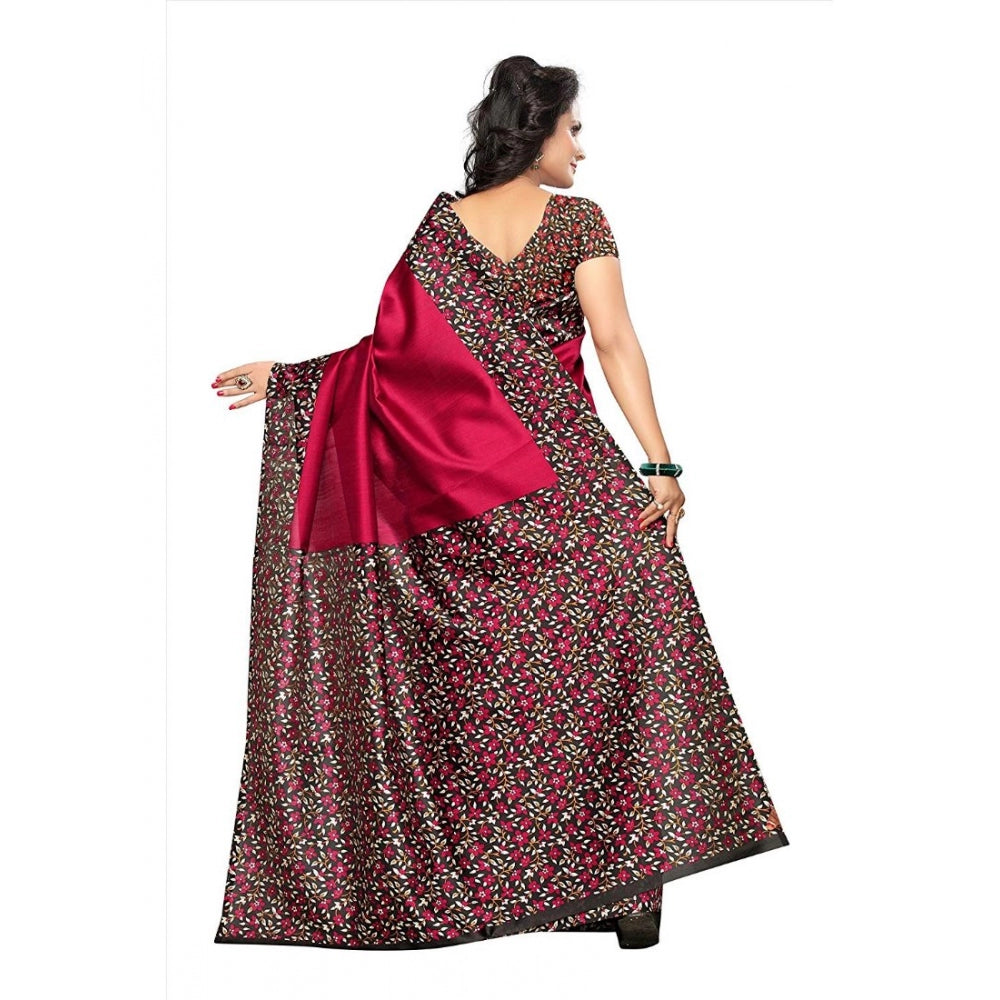 Generic Women's Art Silk Saree With Blouse (Red, 5-6mtrs)