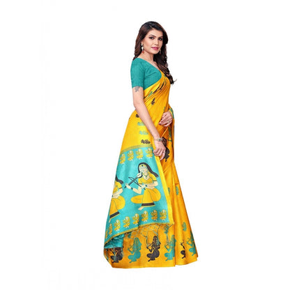 Generic Women's Khadi Silk Saree With Blouse (Yellow, 5-6mtrs)