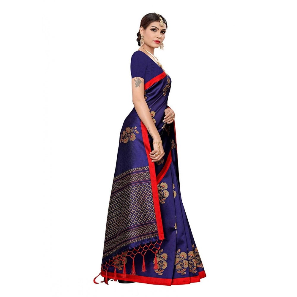 Generic Women's Art Silk Saree With Blouse (Blue, 5-6mtrs)