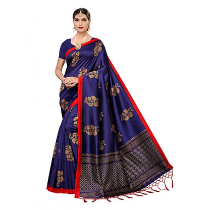 Generic Women's Art Silk Saree With Blouse (Blue, 5-6mtrs)