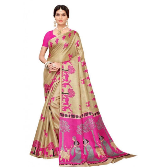 Generic Women's Khadi Silk Saree With Blouse (Multicolor, 5-6mtrs)