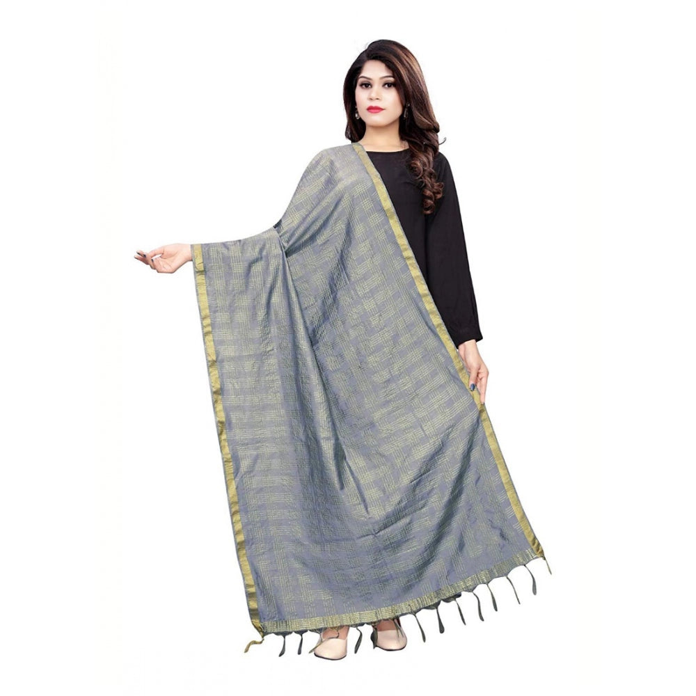 Generic Women's Cotton Jari Woven Work Dupatta (Grey, Length:2-2.4 mtr)