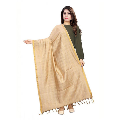 Generic Women's Cotton Jari Woven Work Dupatta (Beige, Length:2-2.4 mtr)