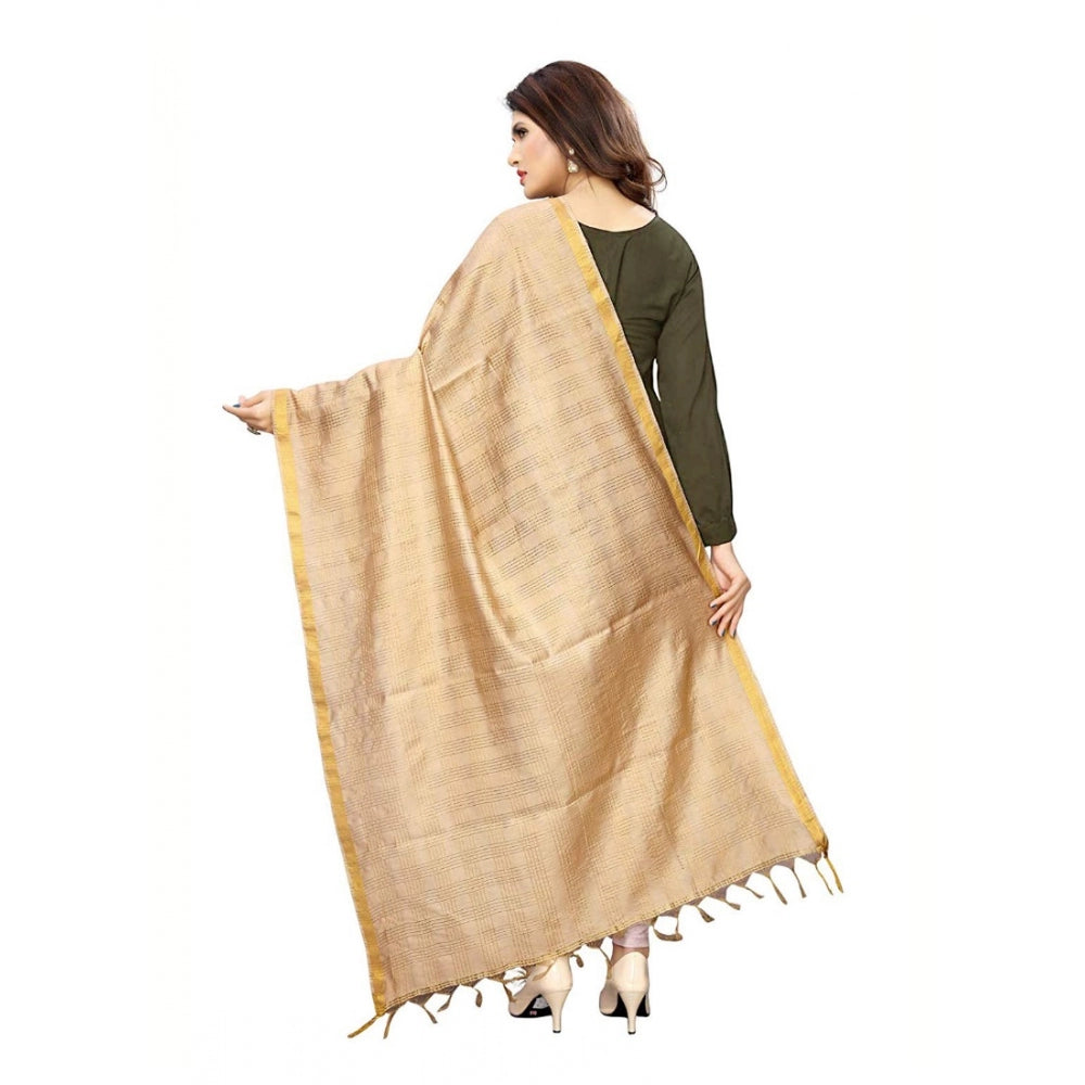 Generic Women's Cotton Jari Woven Work Dupatta (Beige, Length:2-2.4 mtr)