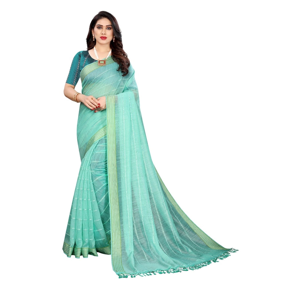 Generic Women's Cotton Saree With Blouse (Rama, 5-6Mtrs)