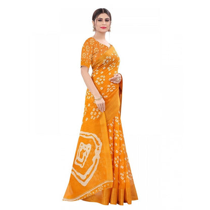 Generic Women's Cotton Silk Saree With Blouse (Yellow, 5-6mtrs)