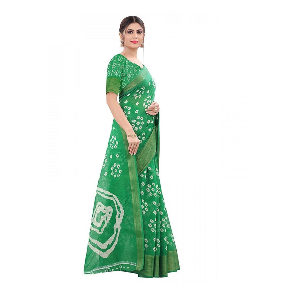 Generic Women's Cotton Silk Saree With Blouse (Light Green, 5-6mtrs)