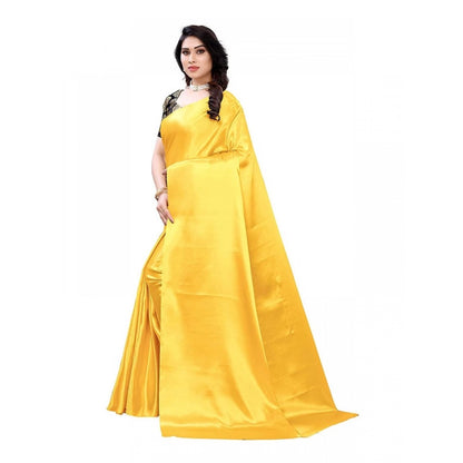 Generic Women's Satin Saree With Blouse (Yellow, 5-6mtrs)