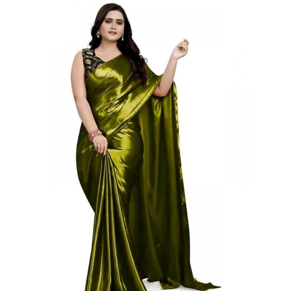 Generic Women's Satin Saree With Blouse (Green, 5-6mtrs)