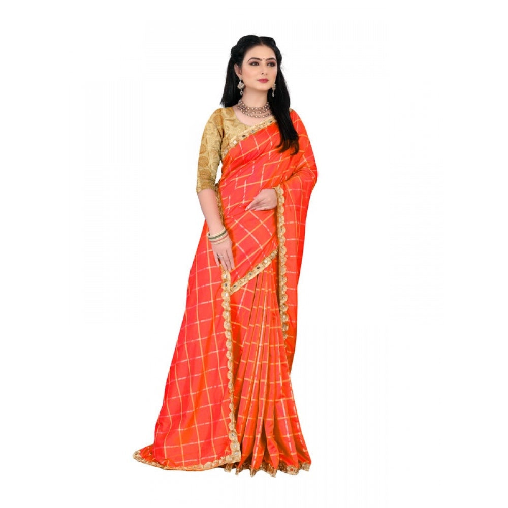 Generic Women's Sana Silk Saree With Blouse (Orange, 5-6mtrs)