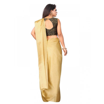 Generic Women's Satin Saree With Blouse (Gold, 5-6mtrs)