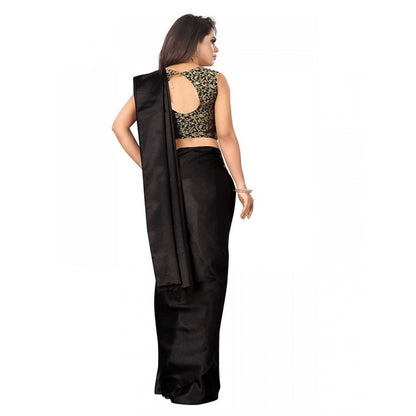 Generic Women's Satin Saree With Blouse (Black, 5-6mtrs)