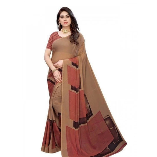 Generic Women's Georgette Saree With Blouse (Coffee, 5-6mtrs)