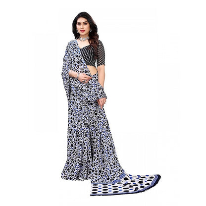 Generic Women's Georgette Saree With Blouse (Blue, 5-6mtrs)